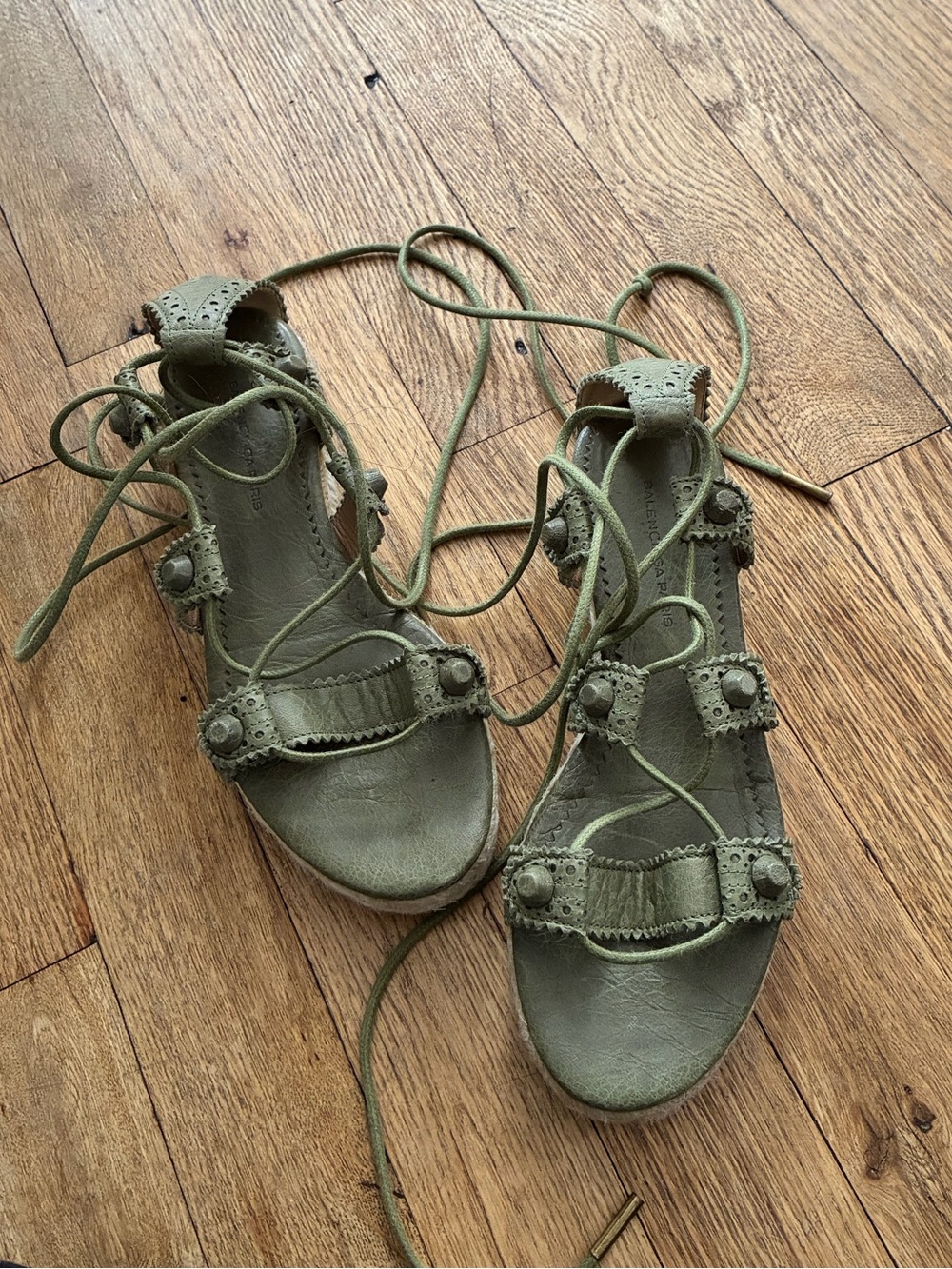 Balenciaga Olive Green Lace-Up Gladiator Sandals